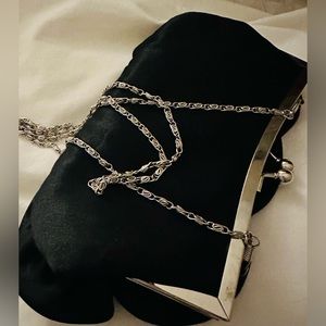 Cocktail purse, black silk, rose design, with chain